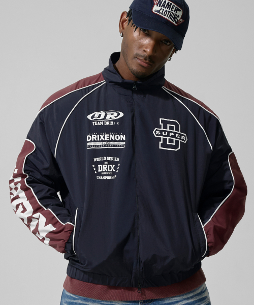 COLOR BLOCK PIPING RACING JACKET_NAVY