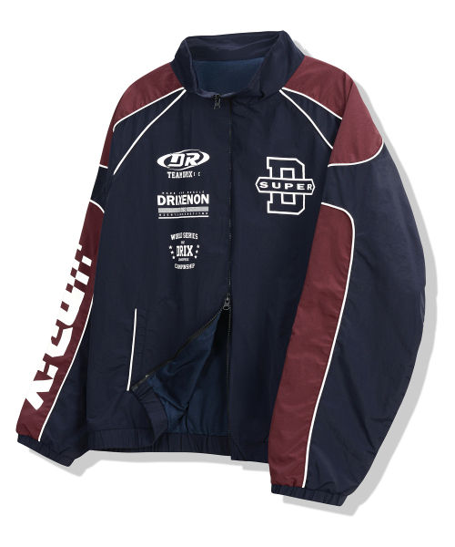 COLOR BLOCK PIPING RACING JACKET_NAVY