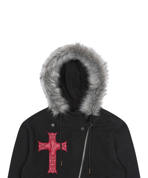 GT FUR UNBALANCE HOOD ZIP UP(BLACK)