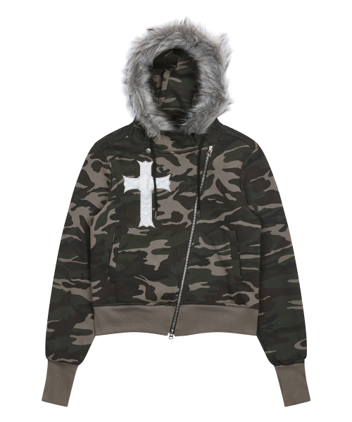 GT FUR UNBALANCE HOOD ZIP UP(CAMO)