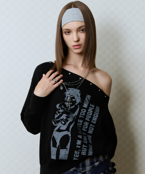 GT ONE SHOULDER SWEATSHIRT(BLACK)