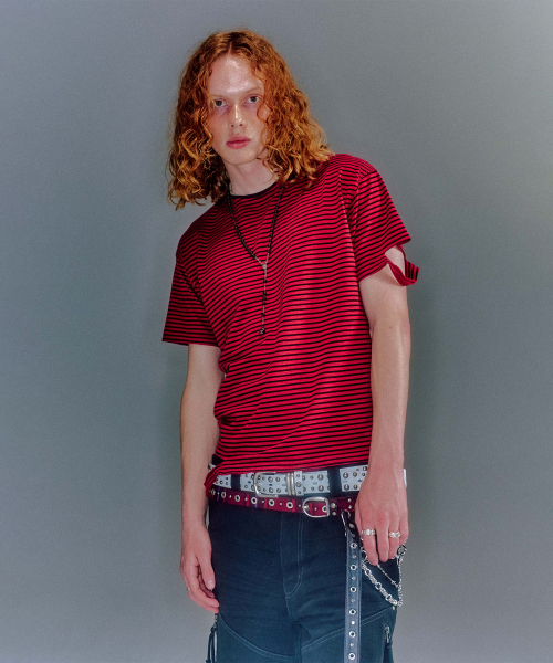 OVAN DAMEGED STRIPE T-SHIRT (2COLOR)