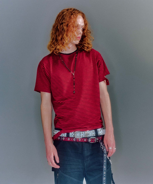 OVAN DAMEGED STRIPE T-SHIRT (2COLOR)