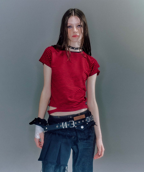 OVAN DAMEGED STRIPE T-SHIRT (2COLOR)