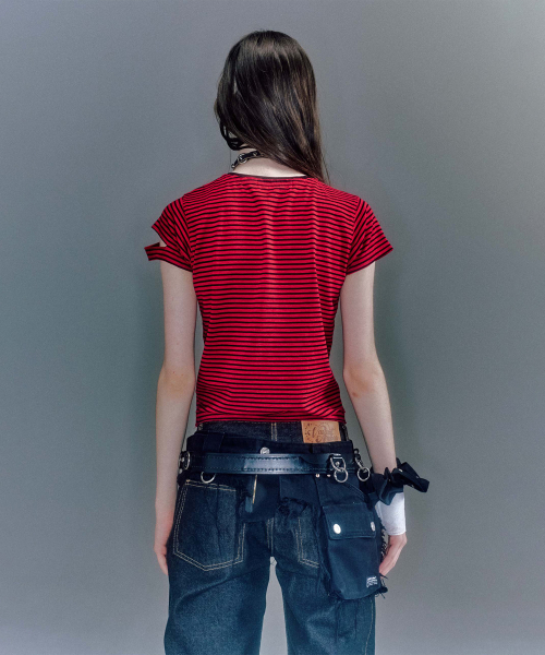 OVAN DAMEGED STRIPE T-SHIRT (2COLOR)