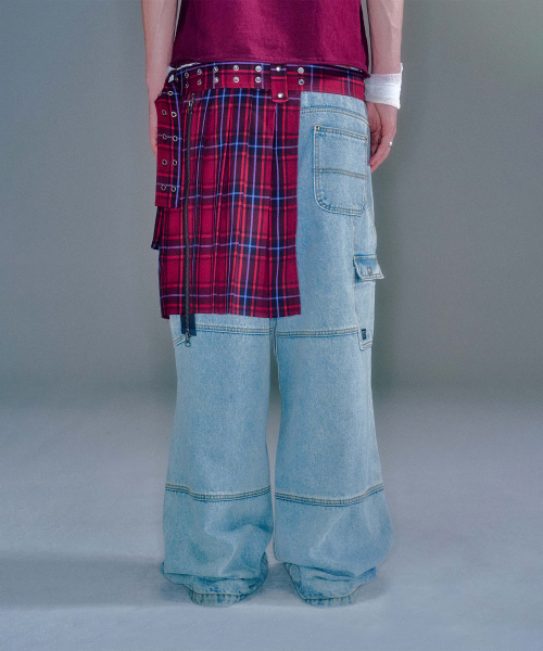 BAJESS LAYERED SKIRT CHECK RED BLUE