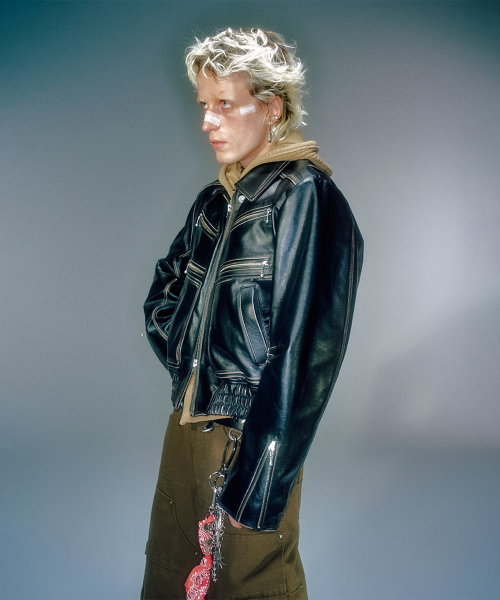 DERECK LEATHER BLOUSON JACKET BLACK