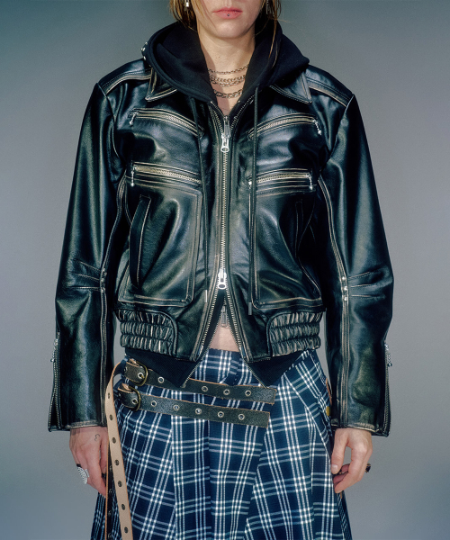 DERECK LEATHER BLOUSON JACKET BLACK