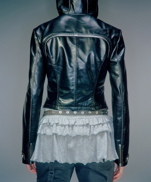 HANCO LEATHER HOODIE JACKET BLACK