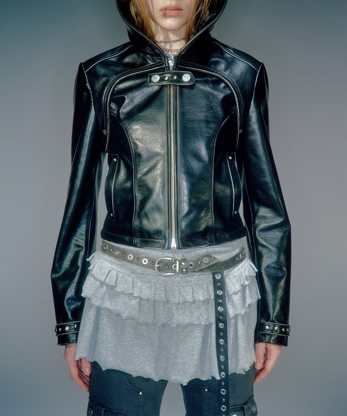 HANCO LEATHER HOODIE JACKET BLACK
