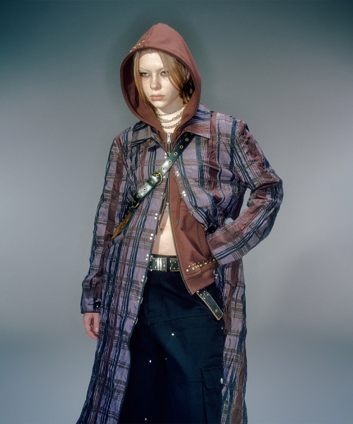 HADID CHECK WRINKLE HOOK COAT (2COLOR)