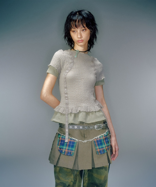 EDEL LAYERED SHIRRING T-SHIRT (3COLOR)
