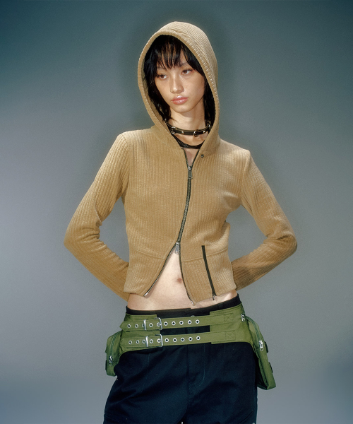 MORO RIBBED HOOD ZIP-UP (3COLOR)