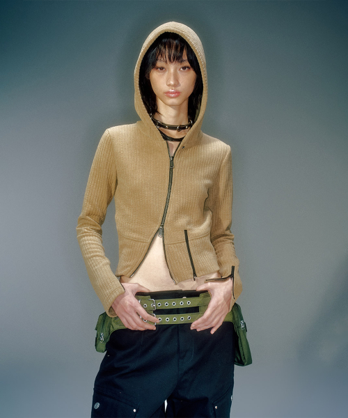 MORO RIBBED HOOD ZIP-UP (3COLOR)