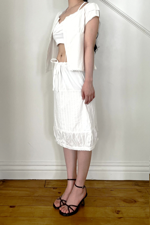 COTTON VEIL SKIRT-WHITE
