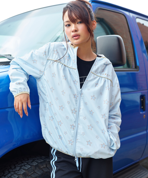 SHIRRING WINDBREAKER LIGHT BLUE
