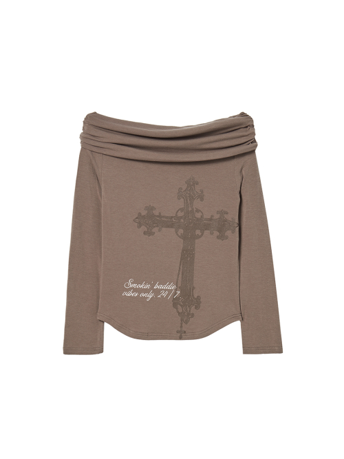 CROSS OFF SHOULDER L/S BROWN