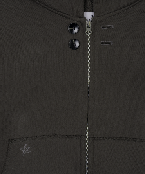 TCM vintage button hooded zip-up (charcoal)