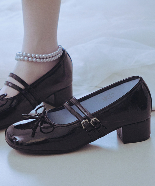 SQUARE TOE TWO STRAP MARYJANES(4CM) - 4 colors