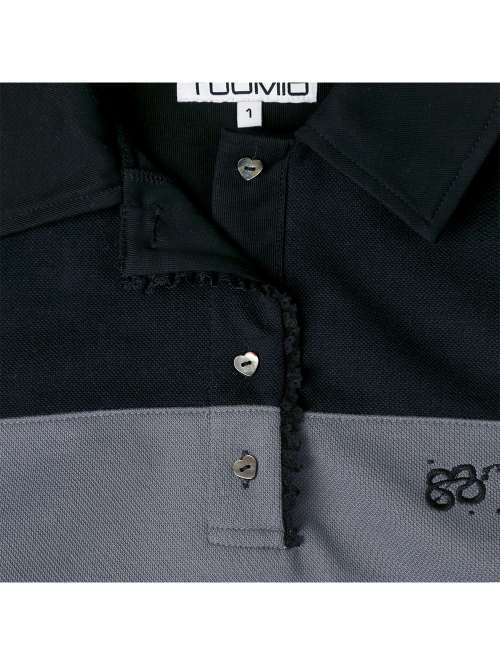 RUFFLE POLO TOP [DUSTY BLUE]