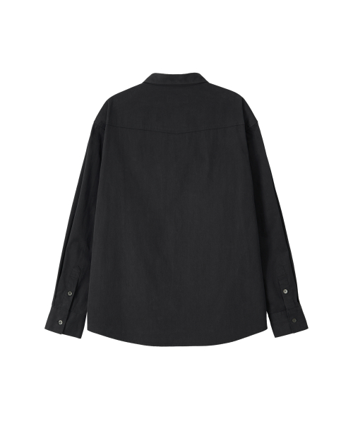 Diagonal Muted Garment-Washed Shirt - BLACK