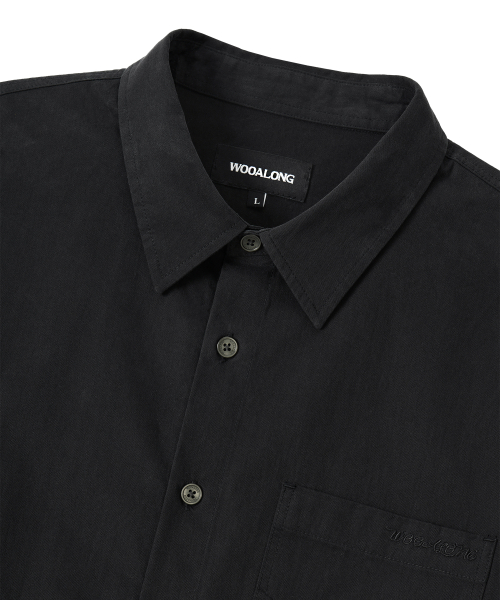 Diagonal Muted Garment-Washed Shirt - BLACK
