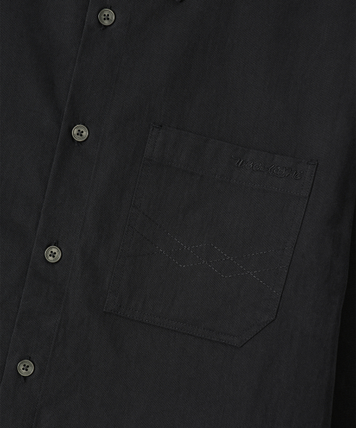 Diagonal Muted Garment-Washed Shirt - BLACK