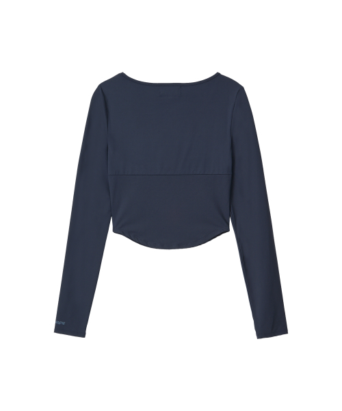 Nylon Buttoned Crop T-shirt [Fabric by ITALY] - NAVY