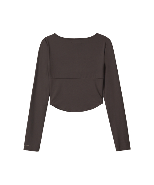 Nylon Buttoned Crop T-shirt [Fabric by ITALY] - BROWN