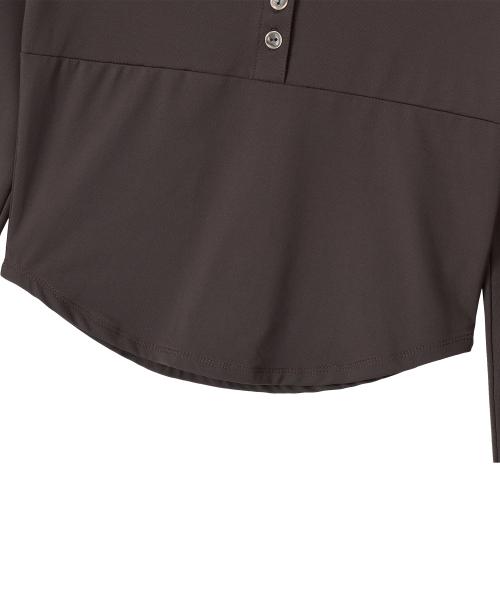 Nylon Buttoned Crop T-shirt [Fabric by ITALY] - BROWN