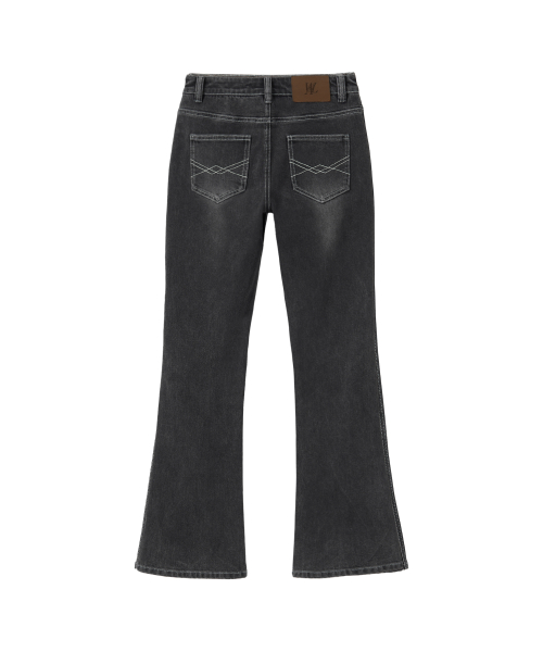 Cat Washed Stitch Bootcut denim pants - BLACK