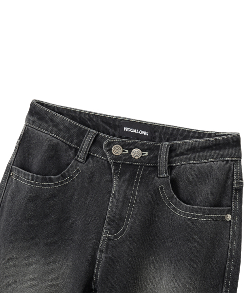 Cat Washed Stitch Bootcut denim pants - BLACK
