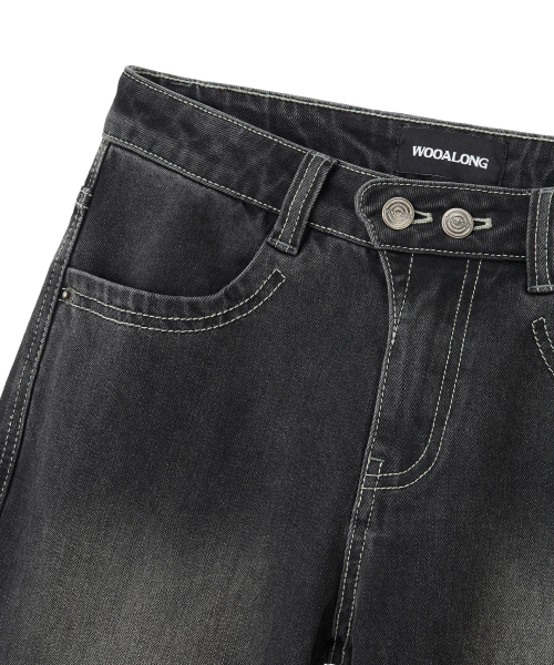 Cat Washed Stitch Bootcut denim pants - BLACK