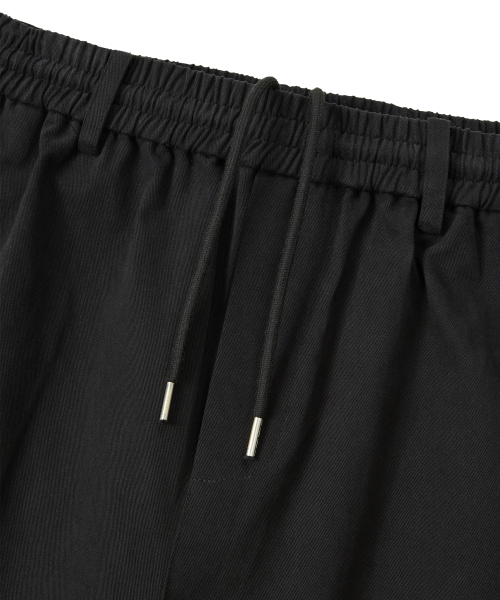 Essential Twill String Banding Wide Pants - BLACK