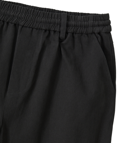 Essential Twill String Banding Wide Pants - BLACK