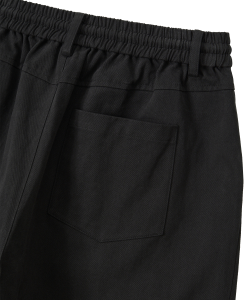 Essential Twill String Banding Wide Pants - BLACK
