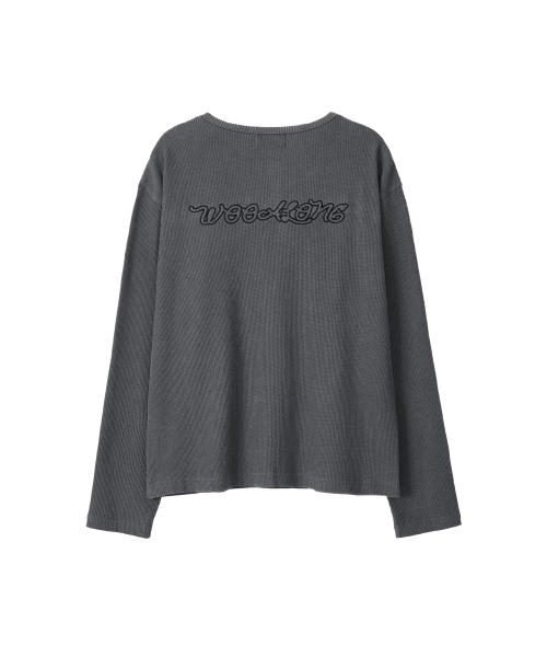 Layered Loose Waffle Henley Neck Long Sleeve Tee - FADE CHARCOAL