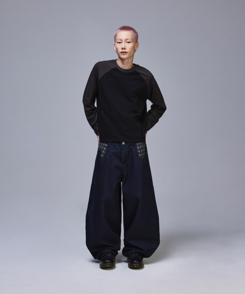 포인트 체크 논페이드 데님 팬츠[인디고]