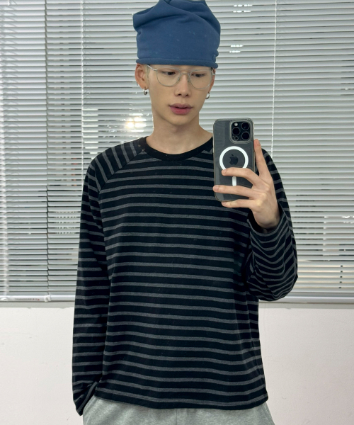 크롭 래글런 롱 슬리브[스트라이프]