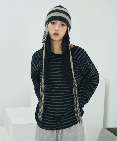 크롭 래글런 롱 슬리브[스트라이프]