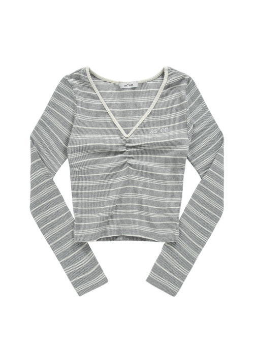 BUMBLE STRIPE SHIRRING TEE / GRAY