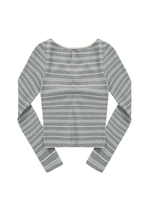 BUMBLE STRIPE SHIRRING TEE / GRAY
