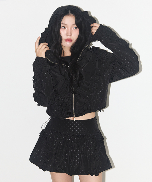 프릴 도트 벌룬 스커트 블랙