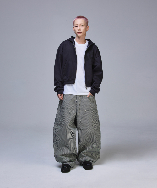 더블니 배기 카펜터 생지 데님[스트라이프]