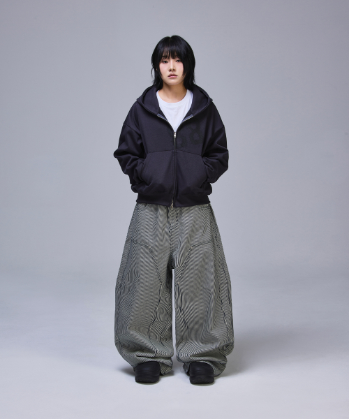 더블니 배기 카펜터 생지 데님[스트라이프]