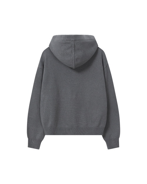 Logo knit hoodie zip-up CHARCOAL