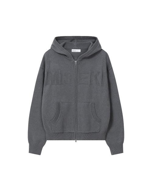 Logo knit hoodie zip-up CHARCOAL