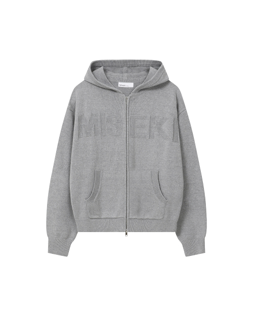 Logo knit hoodie zip-up GREY