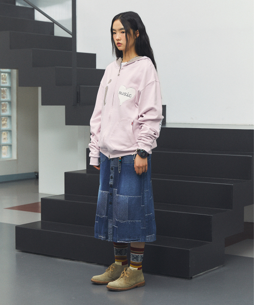 I LOVE MUSIC ZIP UP HOODIE PINK(CV2FFUM481A)