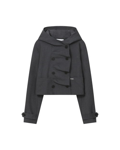Cowl neck button Jacket CHARCOAL